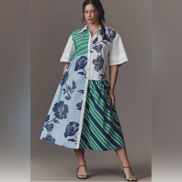 Anthropologie x Maeve Mixed-Print Buttondown Dress Size Small NWT - Picture 4 of 14